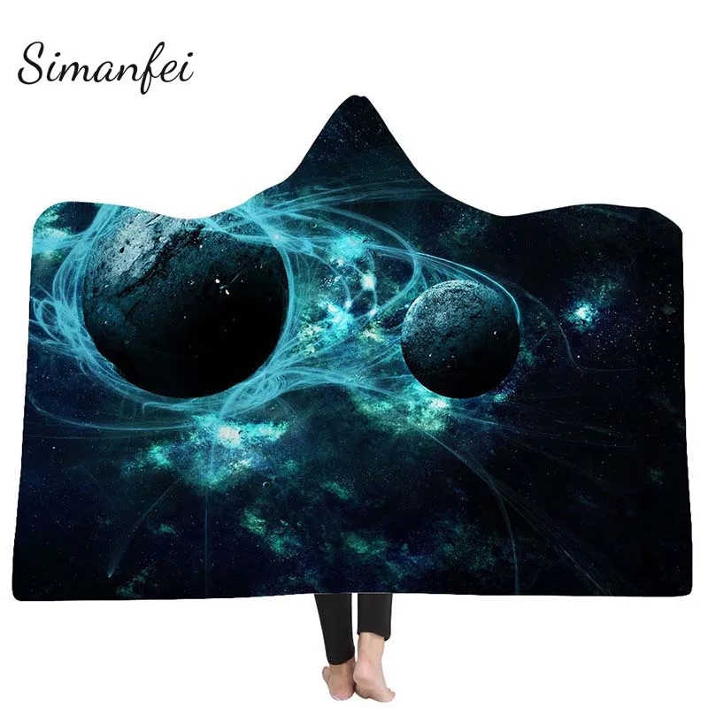 Simanfei 2019 3D принт Луна планета с капюшоном одеяло для взрослых микрофибра Galaxy