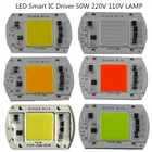 LED COB SMD 50 Вт 55 Вт AC 220 В Белый Красный Синий Зеленый Желтый Розовый нм Смарт IC драйвер высокой мощности IC чип лампы для прожектора