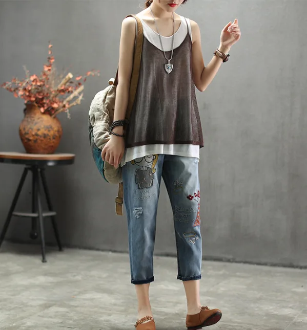 Летние джинсы женские Ретро эластичные талии повседневные джинсовые брюки новые