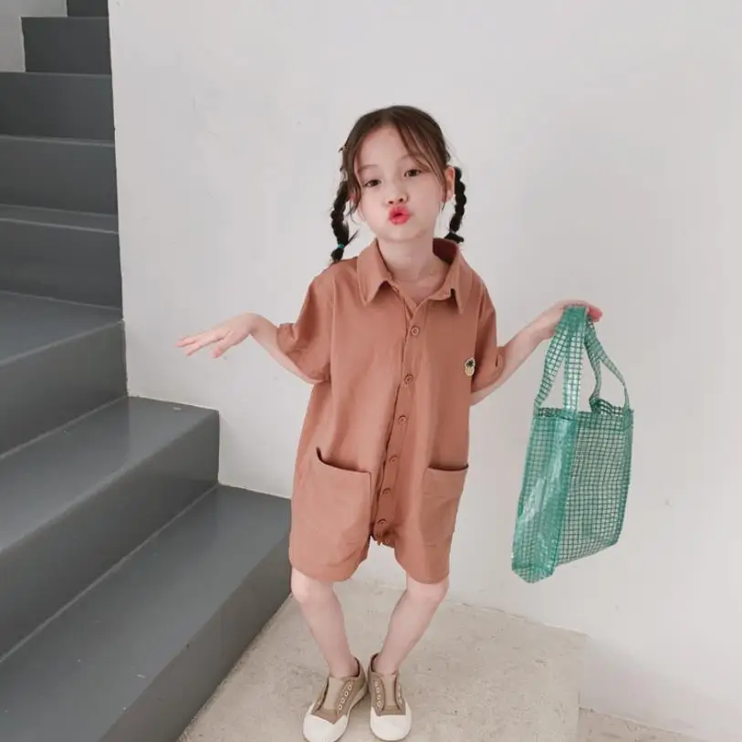 2019 новые летние Свободные Комбинезоны с короткими рукавами детские комбинезоны