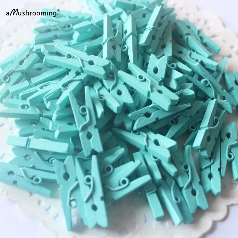 100 штук Aqua Blue Свадебные украшения Мини Деревянные прищепки ремесло колышки