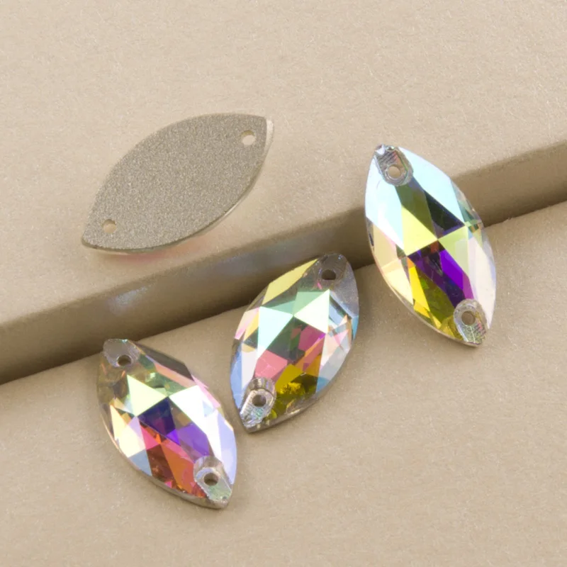 Navette 7x15mm 48pcs YANRUO K9 Стразы AB Пришивные Pedrarias аппликация со стразами хрустальные стразы Flatback пришивные стразы для шитья украшения платья - Цвет: Navette 7x15mm 48pcs