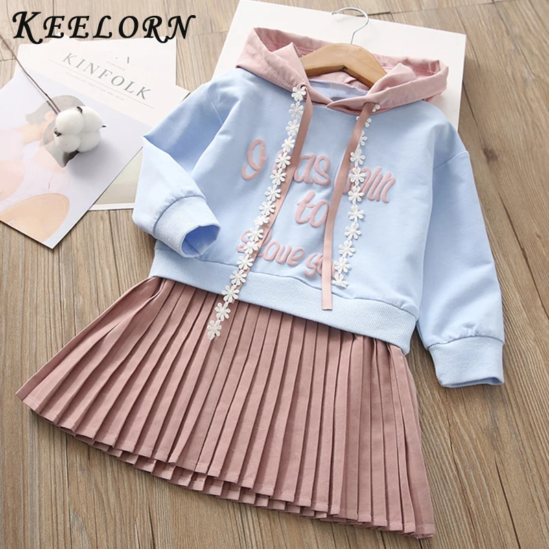 Keelorn Girls Dress Casual Style Clothes Rabbit Ears Hooded Ruched Dresses baby girl dress 2020 Spring Kids | Детская одежда и