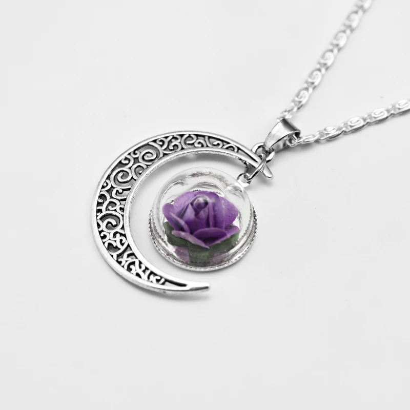 Новое ожерелье с сушеными цветами на заказ полой луной посеребренное Луной