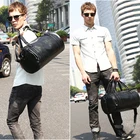 Мужская Дорожная сумка, из искусственной кожи, мужские дорожные сумки, черная сумка через плечо, круглая сумка-мессенджер