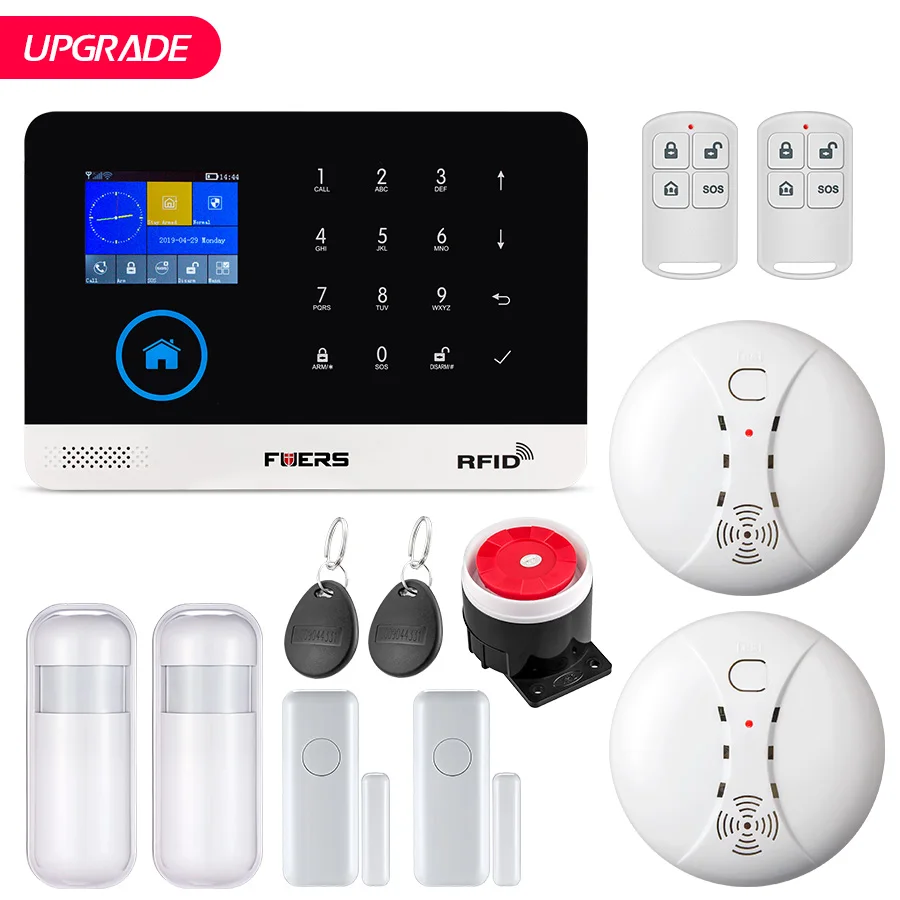 FUERS WG11 Wi-Fi GSM беспроводная домашняя бизнес охранная сигнализация Система управления приложением сирена RFID детектор движения PIR датчик дыма - Цвет: Kit 10
