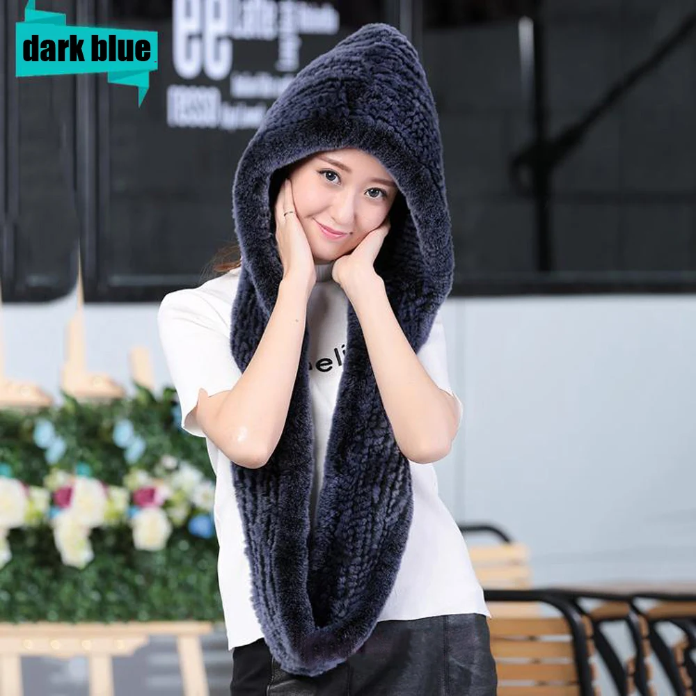 Зимние женские теплые меховые шарфы женский модный шарф с капюшоном из