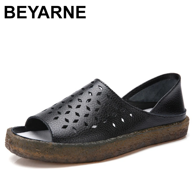 

Новинка лета 2019, женские сандалии BEYARNEPlus, Размеры 35-44, Дышащие Модные женские сандалии из натуральной кожи на низком каблуке, женские сандали...