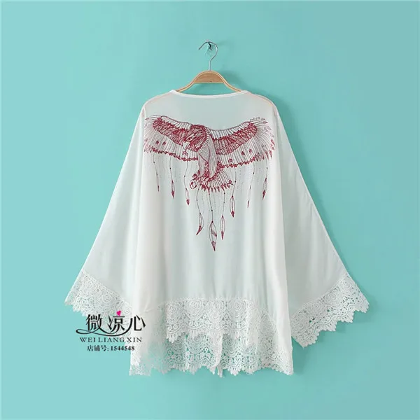 Модные пикантные Орел печати кардиган в богемном стиле кружева лоскутное рукав