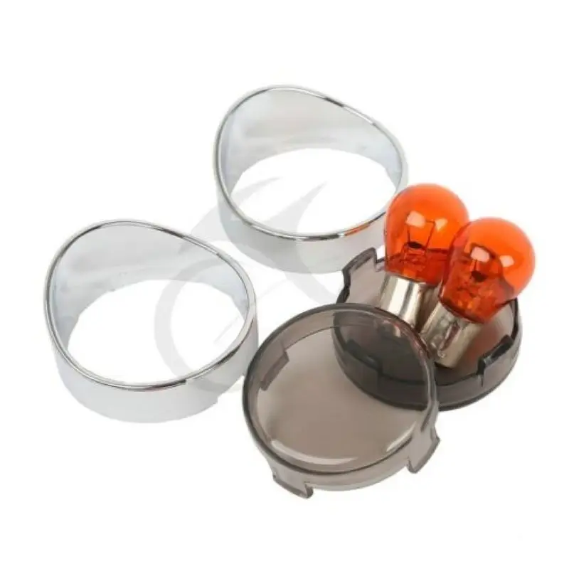 2x Orange/Clear/Smoke/Red Turn Signal Lens Cover Visor Style Ring + Bulb For Harley Dyna Softail Sportster Road King FLHX FLTRI |