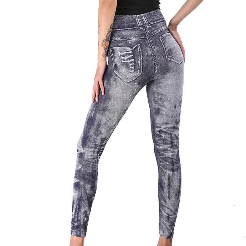 Женские леггинсы с дырками серые из джинсовой ткани в стиле ретро|Легинсы| |