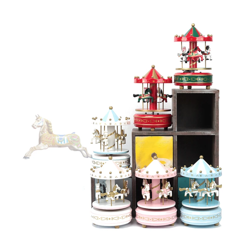 Прекрасный музыкальная карусель коробка Ротари Троян деревянная шкатулка