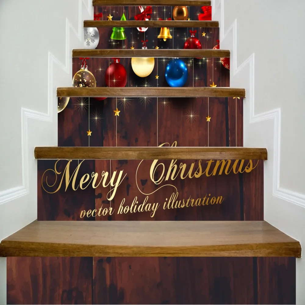 

6pcs/set 18cm x 100cm Bells Candy Ball Merry Christmas Quotes Stair Sticker Art Poster LTT084