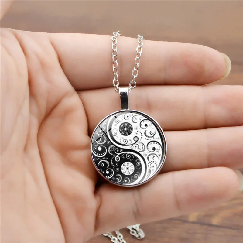 Светится в темноте Инь Ян кулон ожерелье Тай Чи стеклянный купольный кабошон