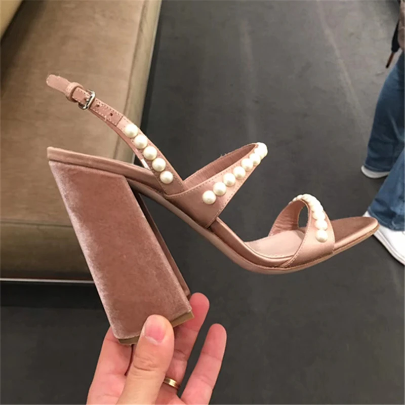 Сандалии с жемчугом женская летняя обувь zapatillas mujer женские туфли на массивном