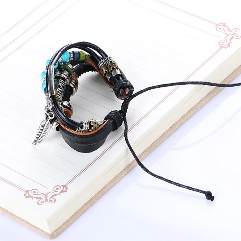 Мода Мужская кожа DIY браслет для Для женщин мужчин Винтаж глаз Сплав Бусины