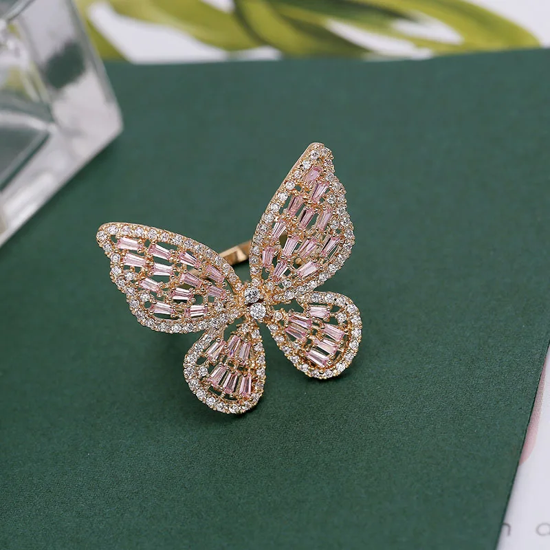 Adjustable Ring Женский Открытый браслет, милый кубический циркон, манжета, браслеты, элегантный CZ бабочка, OL, жемчужный браслет для женщин, бижутерия, подарок - Окраска металла: Adjustable Ring