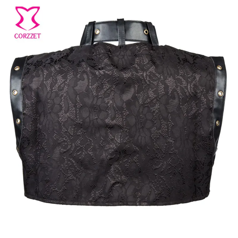 Женский корсет в стиле стимпанк черная куртка с воротником из парчовой кожи