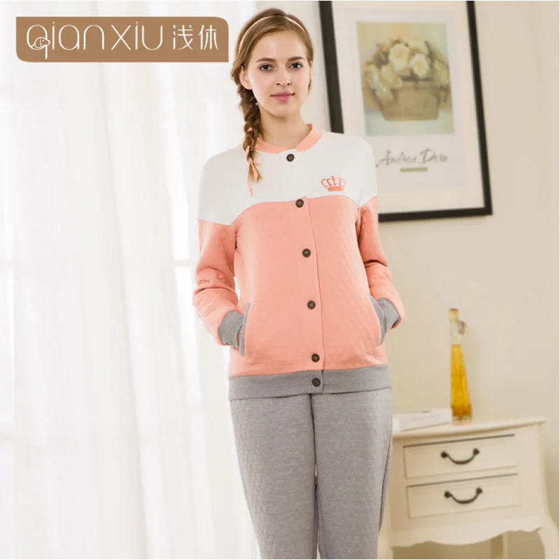 2019 Осенняя домашняя пижама Женская Повседневная Лоскутная Пижама комплекты