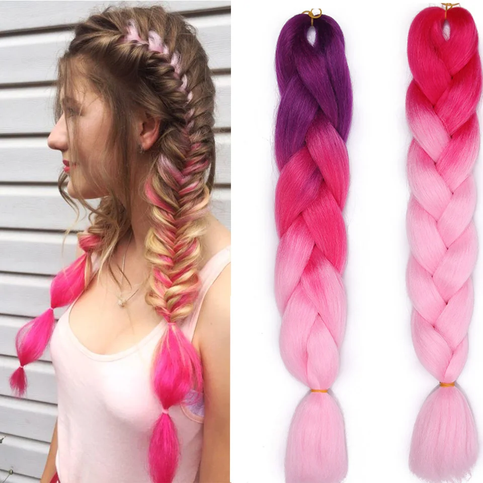 AISI BEAUTY Crochet Braids Synthetic Hair Jumbo Braiding Hair 100g/Pack Pink Grey Twists Braids Hair Extensions