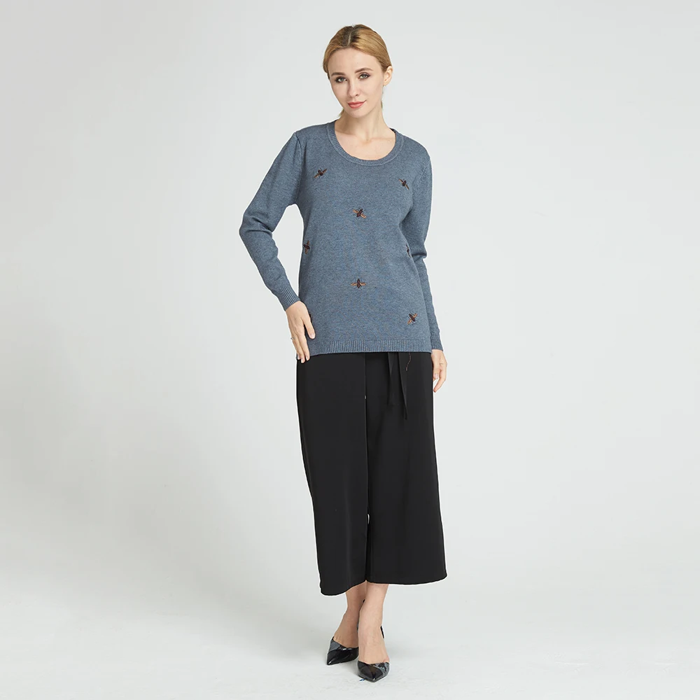 Warmsway 2019 Fall Winter Bee Embroidery Sweaters Plus Size 2XL Women Pullovers Oversized Knitted Tops female jumper C-153 | Женская