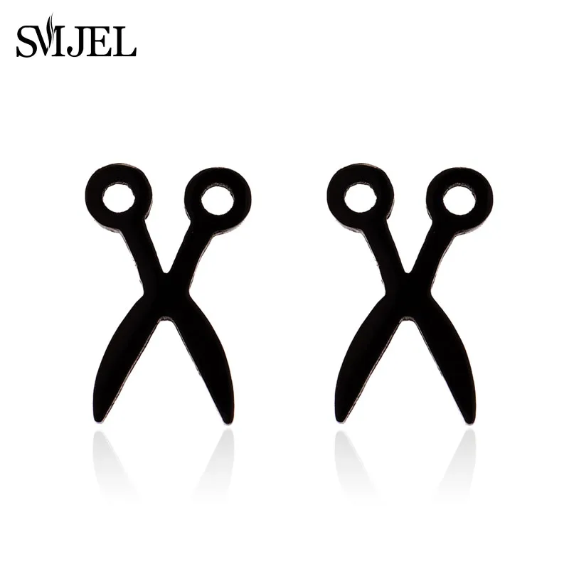 scissors GED079 SMJEL серьги в стиле хип-хоп, черные ювелирные изделия в виде животных, маленькие круглые серьги-гвоздики из нержавеющей стали, лучший подарок для врача для женщин, девушек - Окраска металла: scissors GED079