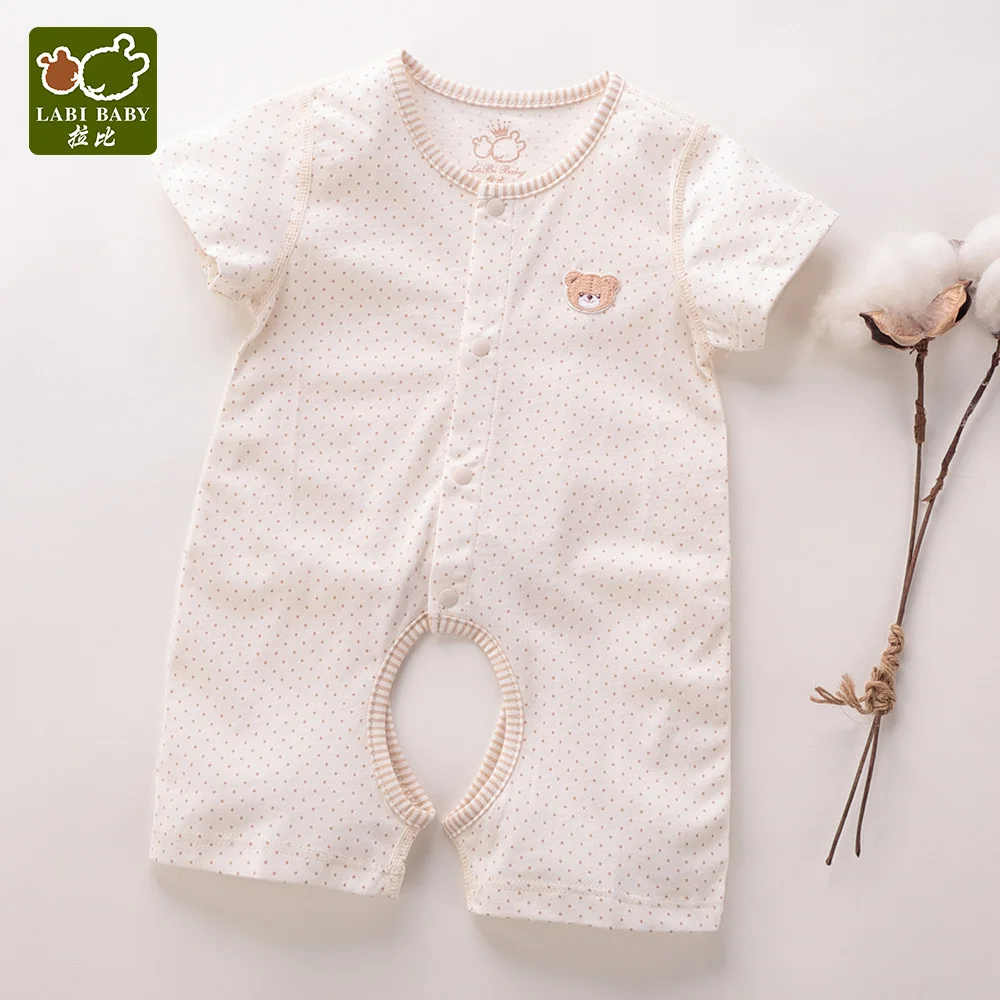 LABIBABY Short Sleeve Unisex Sleepwear Crotch Open Single Breasted Jumpsuits for girls &amp Boys Clothes One-Pieces Cotton |