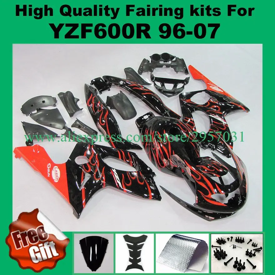 

Red flames For YAMAHA YZF600R 96-07 YZF 600R 600 Silver black 96 97 98 99 00 01 02 03 04 05 06 07 Fairing Free screws+gifts