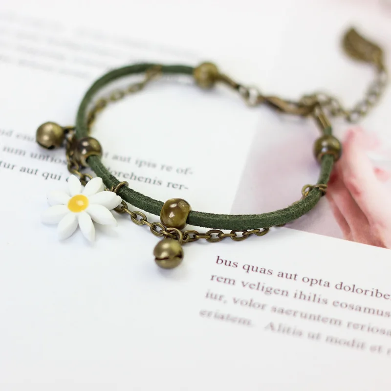 Модные браслеты с ромашками цветами керамикой ручная работа для пар студентов