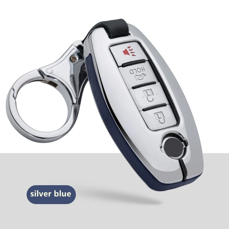 silver blue Автомобильный брелок из натуральной кожи, чехол, карман для Nissan Versa Murano Rogue Armada Sentra Qashqai X-Trail ForInfiniti FX35 QX50 - Название цвета: silver blue