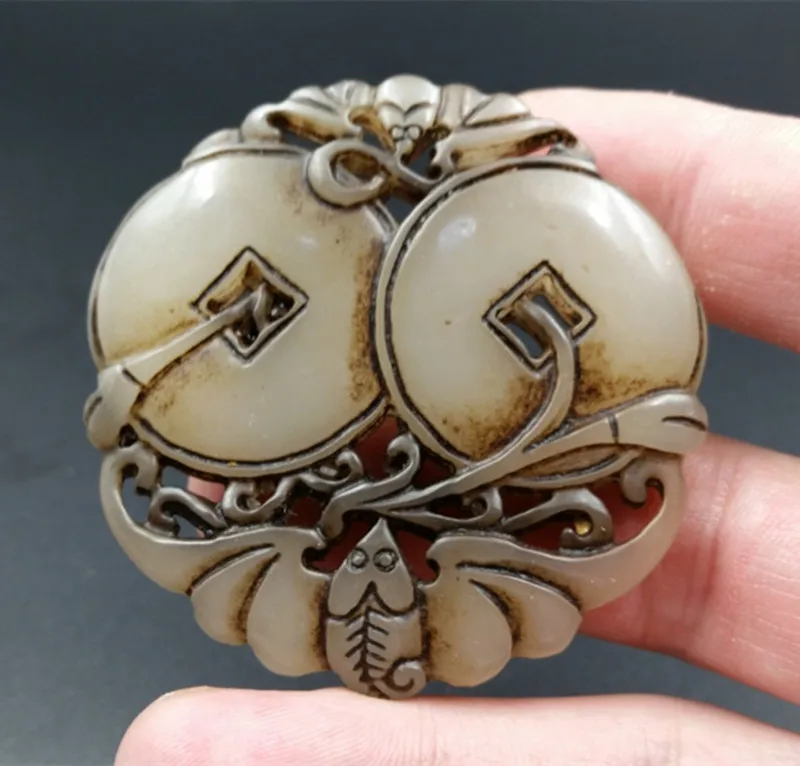 Натуральный Резной полые старый круглый летучая мышь медная монета ожерелье