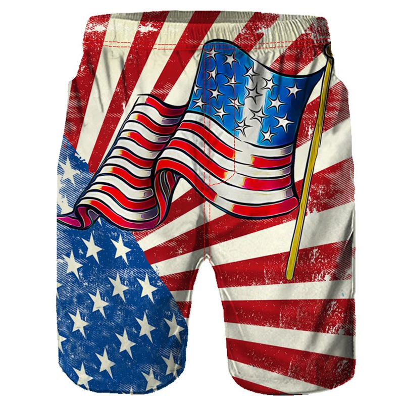 Мужские пляжные шорты с американским флагом Новые забавные рисунком мужские