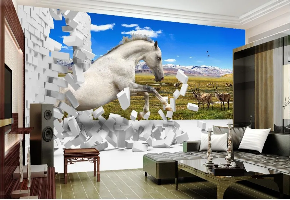 3d обои для комнаты прерий лошадь настенные фрески декоративная кирпичная стена