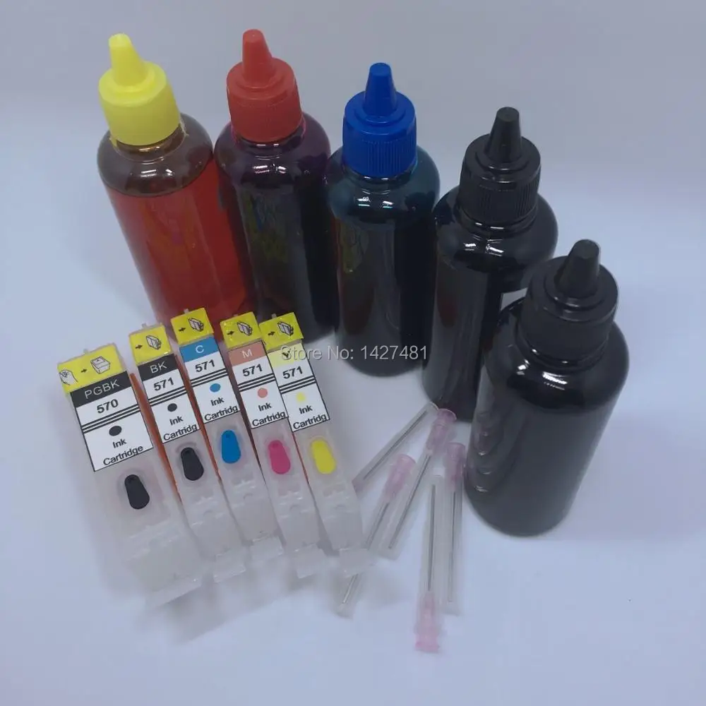 Чернила YOTAT 5*100 мл + многоразовые картриджи PGI570 PGI-570 CLI-571 для Canon PIXMA MG5750 MG5751 MG5752 MG5753