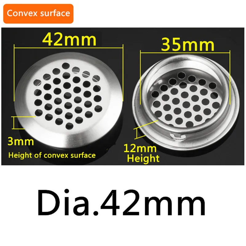 Convex Dia.42mm 5 шт. dia.30 мм/35 мм/40 мм/42 мм/65 мм шкаф вентиляционное отверстие решетка решетчатое отверстие Нержавеющая сталь плоской поверхности или выпуклой поверхности - Цвет: Convex Dia.42mm