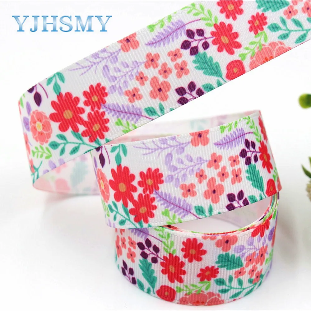Yjhsmy 1712082 3 ярдов 25 мм цветочные ленты термотрансферной печати Grosgrain Свадебные
