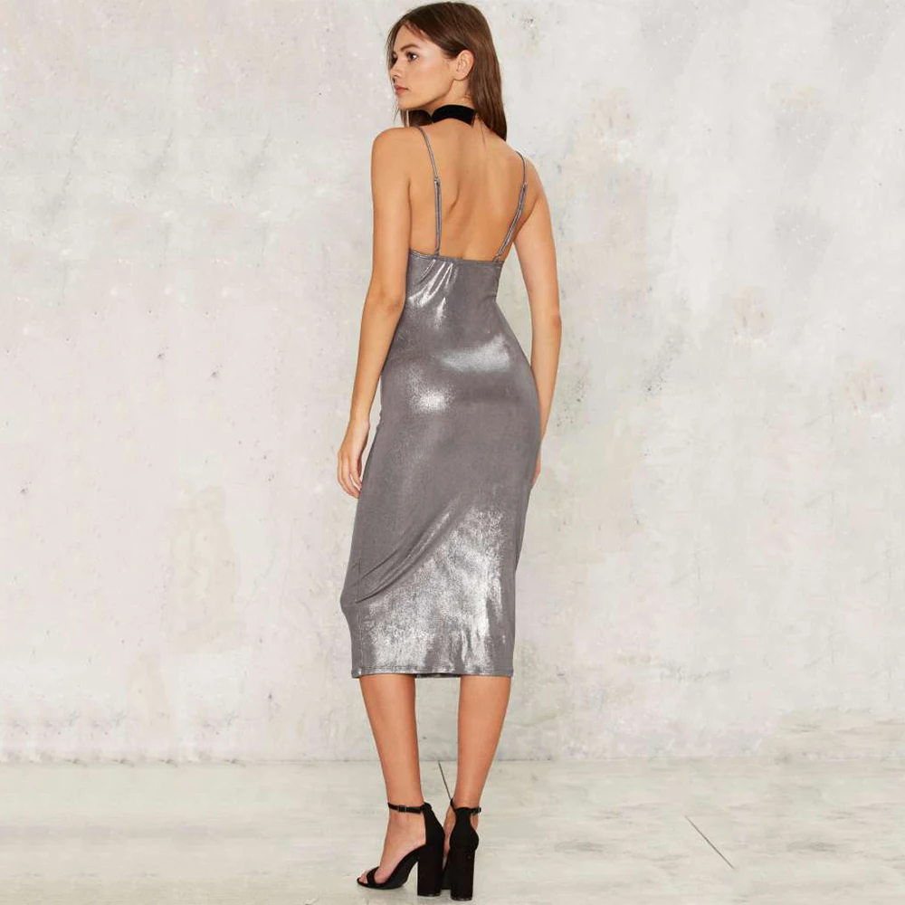 Asmax 2017 Сексуальная спинки чистого серебра платье Для женщин с плеча Bodycon