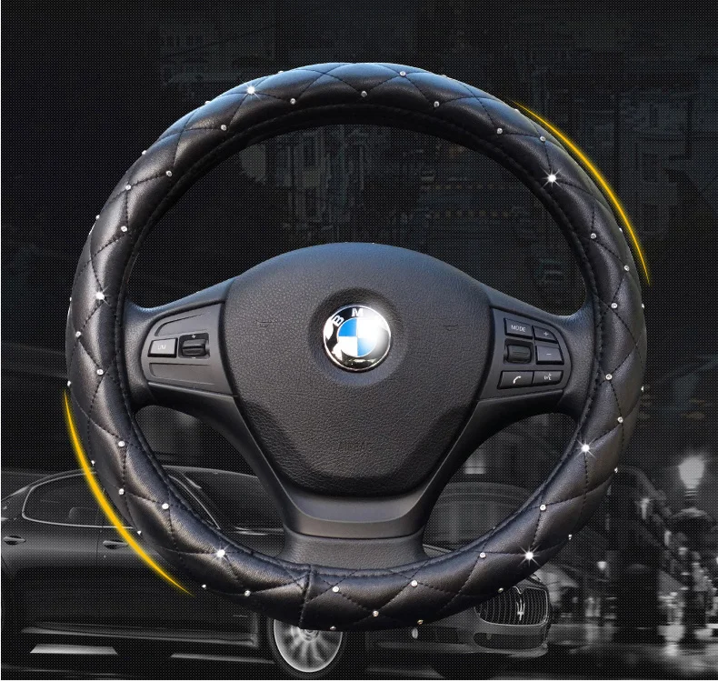 Новые Кристальные алмазные Чехлы рулевого колеса автомобиля для женщин девушек кожаные Стразы покрытые рулевым колесом аксессуары для интерьера
