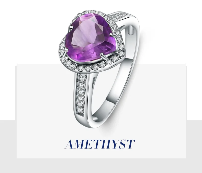 Gem's Ballet 2.17Ct в форме сердца Натуральный аметистовый драгоченный Камень Обручальное кольцо 925 пробы Серебряное ювелирное изделие для женщин