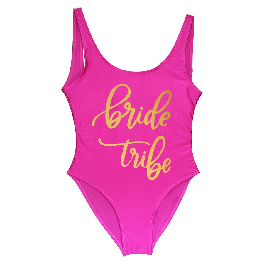 Надпись «Bride Tribe» принт Одна деталь купальника для Для женщин купальный костюм женский подкладка бикини Свадебная вечеринка, открытая спина, Одежда для пляжа, бикини - Цвет: purple bride tribe