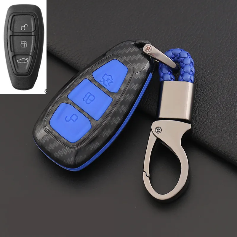 B-Blue Чехол для ключей из углеродного волокна с дистанционным управлением для Ford Focus MK3 MK4 Kuga escape ecosport New Fiesta, Smart Key - Название цвета: B-Blue