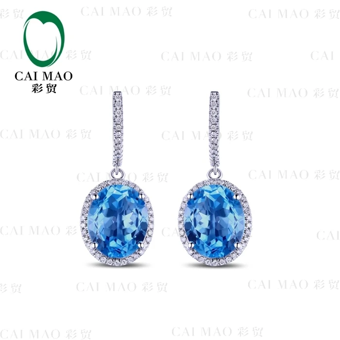 Женские серьги с натуральным голубым топазом 750 карата и круглым бриллиантом 11 2 |