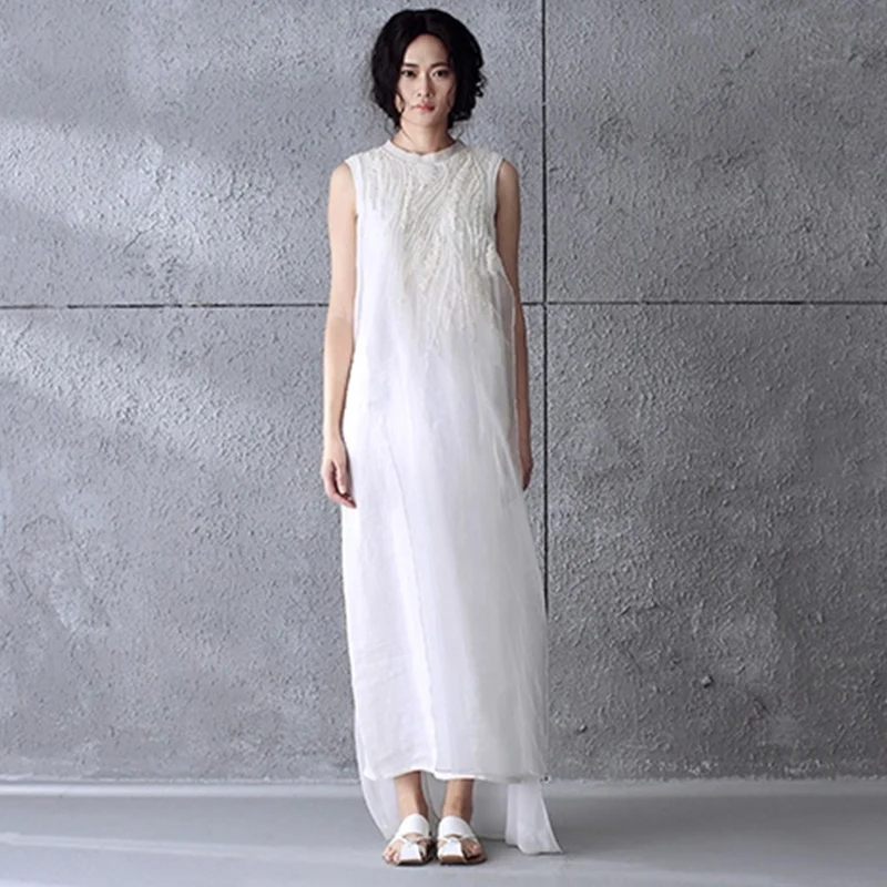 Женское платье летнее без рукавов с принтом длинное хлопковое большого размера