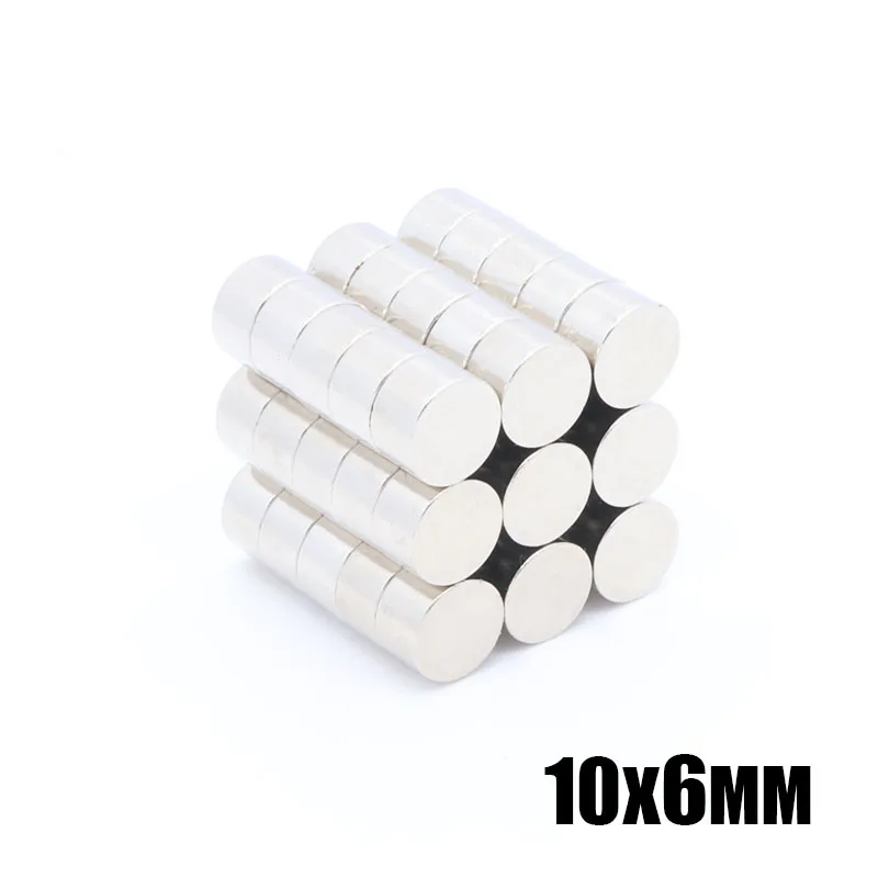 

50pcs 10x6 mm Neodymium magnet Rare Earth small Strong Round permanent 10*6mm fridge Electromagnet NdFeB nickle magnetic DISC