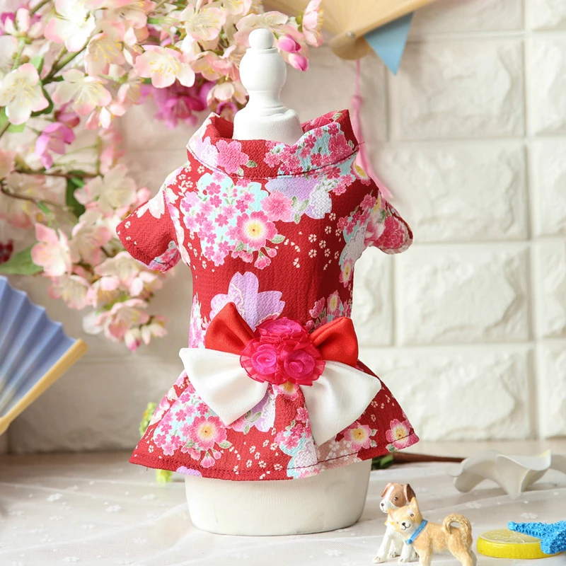 Цветочная одежда для японских собак и щенков роскошное кимоно домашних питомцев