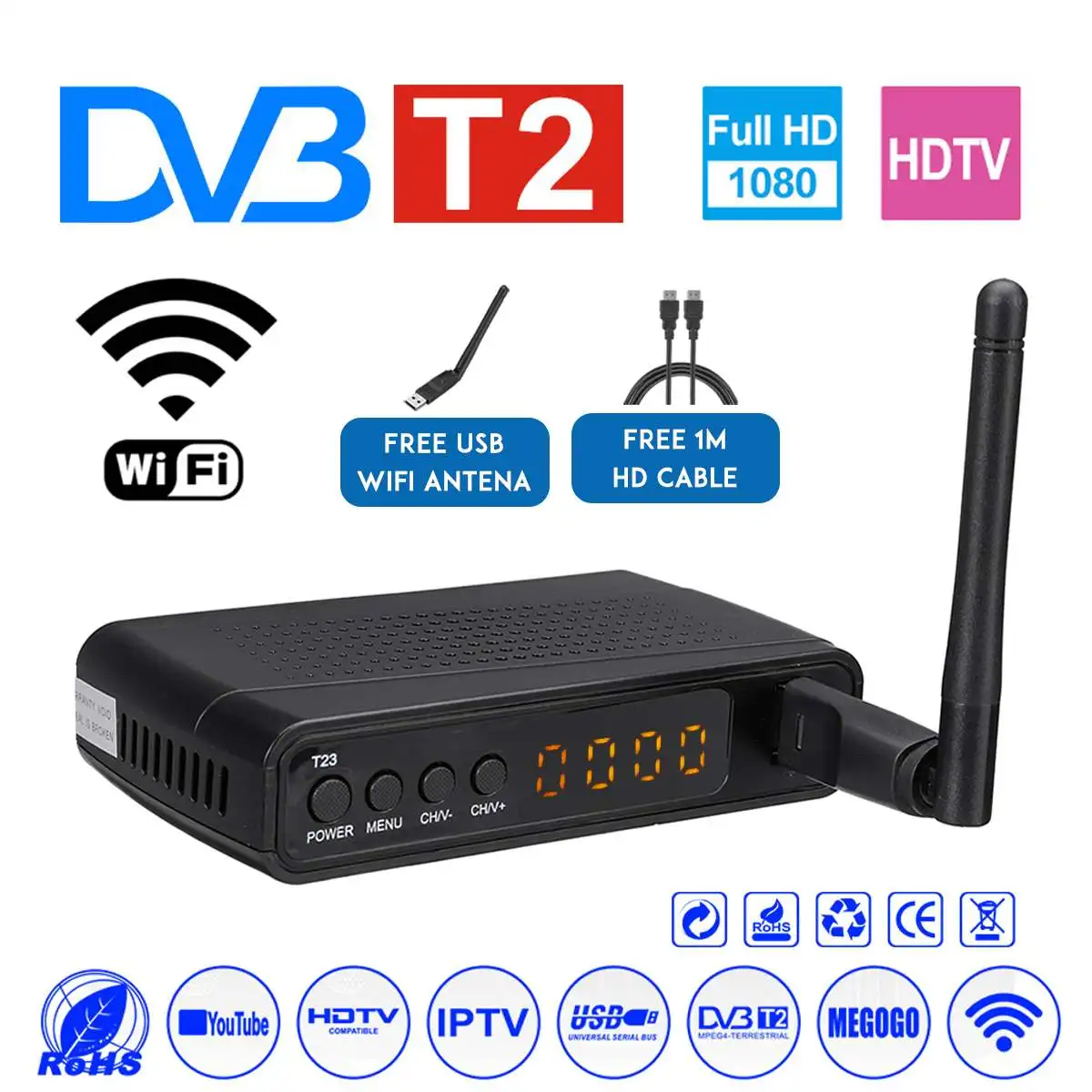 LEORY USB2.0 HDMI спутниковый ТВ приемник тюнер мини DVBT2 ТВ приемник Wifi Full-HD 1080P Dvb-t2 тюнер ТВ коробка с антенной
