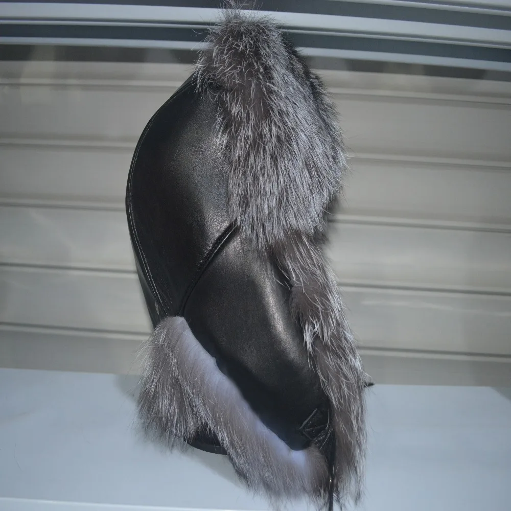 Меховая шапка мужская теплая из лисьего меха замшевые теплые наушники овчины