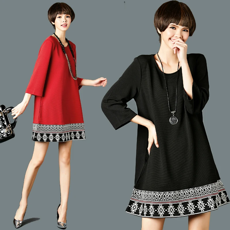 

Spring autumn maternity dress new stripe national wind knitting stitching loose big yards pregnant women dress Pregnancy clothes