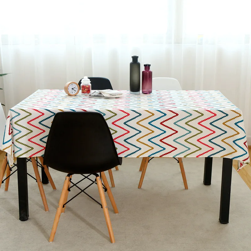 Рождественская скатерть в скандинавском стиле полоску красная синяя с волнистым