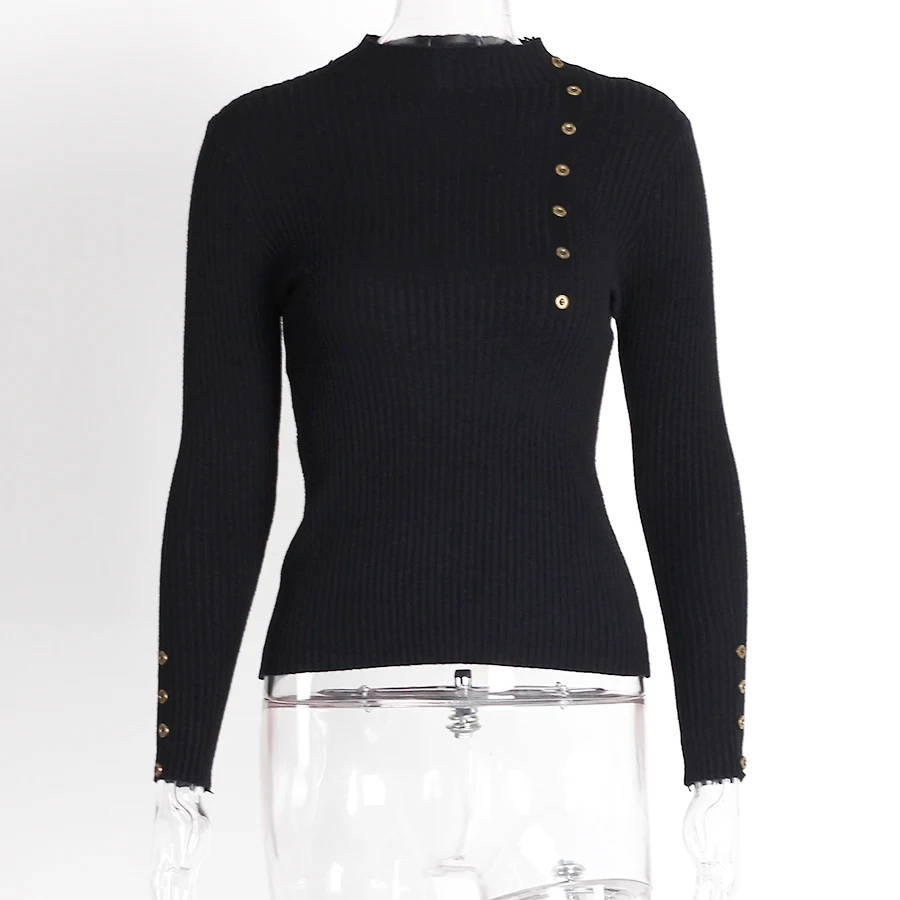 Turtleneck Sweater Women Pullover 2018 New Fashion Button Long Sleeve Jumpers Autumn Casual Basic Kintwear Black White Red | Женская